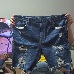 American Eagle Outfitters Dark Blue Distressed Jean Shorts